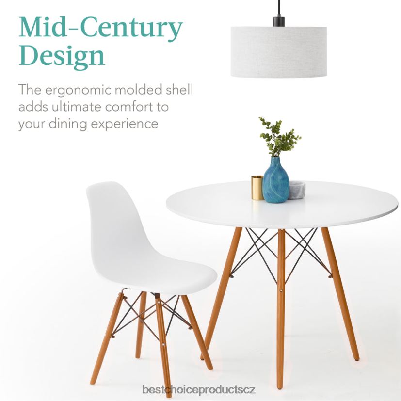 Best Choice Products 5dílný moderní jídelní set z poloviny století se 4 židlemi, dřevěné nohy, kovový rám doplněk hnědá/bílá FF22861219