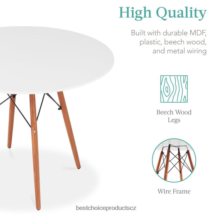 Best Choice Products 5dílný moderní jídelní set z poloviny století se 4 židlemi, dřevěné nohy, kovový rám doplněk hnědá/bílá FF22861219