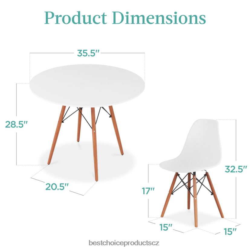 Best Choice Products 5dílný moderní jídelní set z poloviny století se 4 židlemi, dřevěné nohy, kovový rám doplněk hnědá/bílá FF22861219