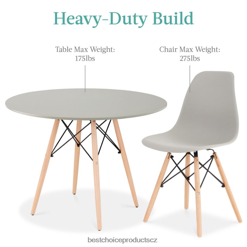 Best Choice Products 5dílný moderní jídelní set z poloviny století se 4 židlemi, dřevěné nohy, kovový rám doplněk hnědá/šedá FF22861221