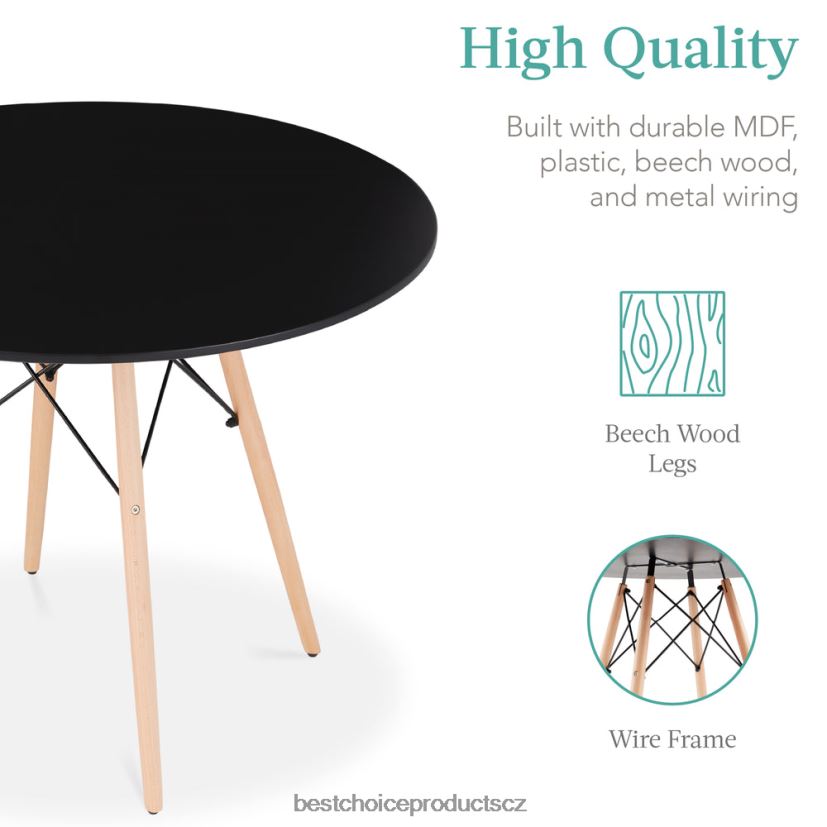 Best Choice Products 5dílný moderní jídelní set z poloviny století se 4 židlemi, dřevěné nohy, kovový rám doplněk hnědá/černá FF22861220