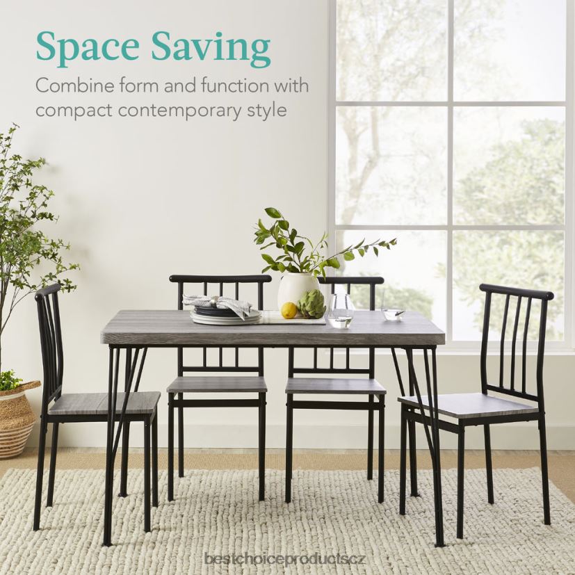 Best Choice Products 5dílná moderní sada nábytku z kovu a dřeva do jídelního stolu se 4 židlemi doplněk šedá FF2286743