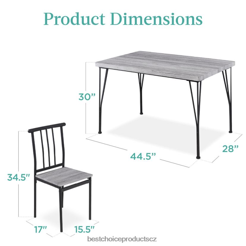 Best Choice Products 5dílná moderní sada nábytku z kovu a dřeva do jídelního stolu se 4 židlemi doplněk šedá FF2286743