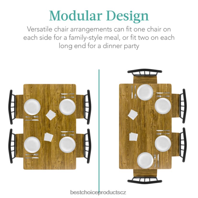 Best Choice Products 5dílná moderní sada nábytku z kovu a dřeva do jídelního stolu se 4 židlemi doplněk hnědý FF2286741