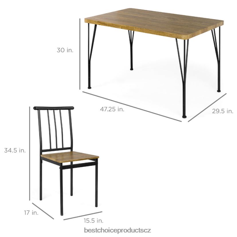 Best Choice Products 5dílná moderní sada nábytku z kovu a dřeva do jídelního stolu se 4 židlemi doplněk hnědý FF2286741