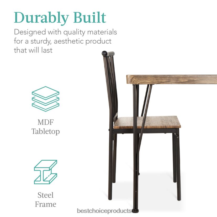 Best Choice Products 5dílná moderní sada nábytku z kovu a dřeva do jídelního stolu se 4 židlemi doplněk unášená hnědá FF2286742