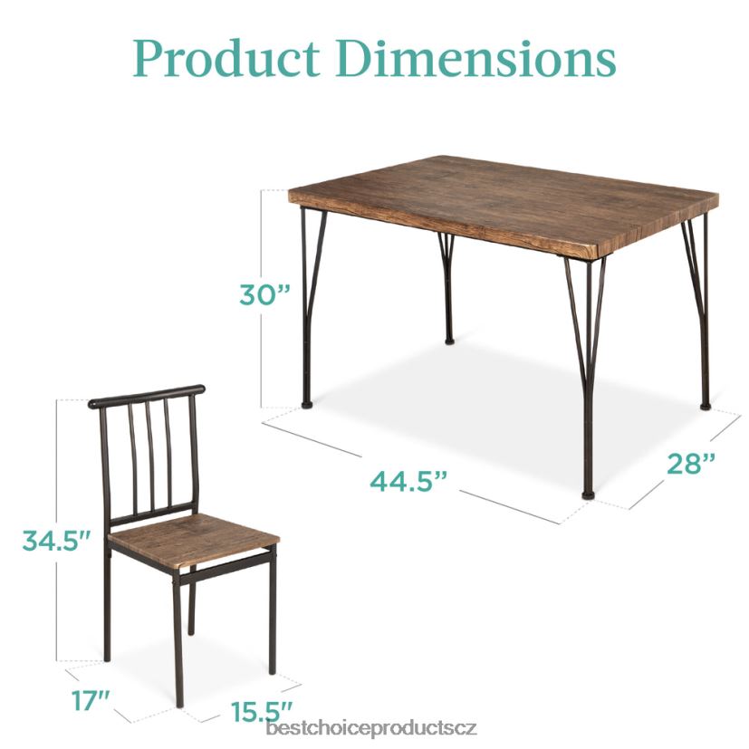 Best Choice Products 5dílná moderní sada nábytku z kovu a dřeva do jídelního stolu se 4 židlemi doplněk unášená hnědá FF2286742