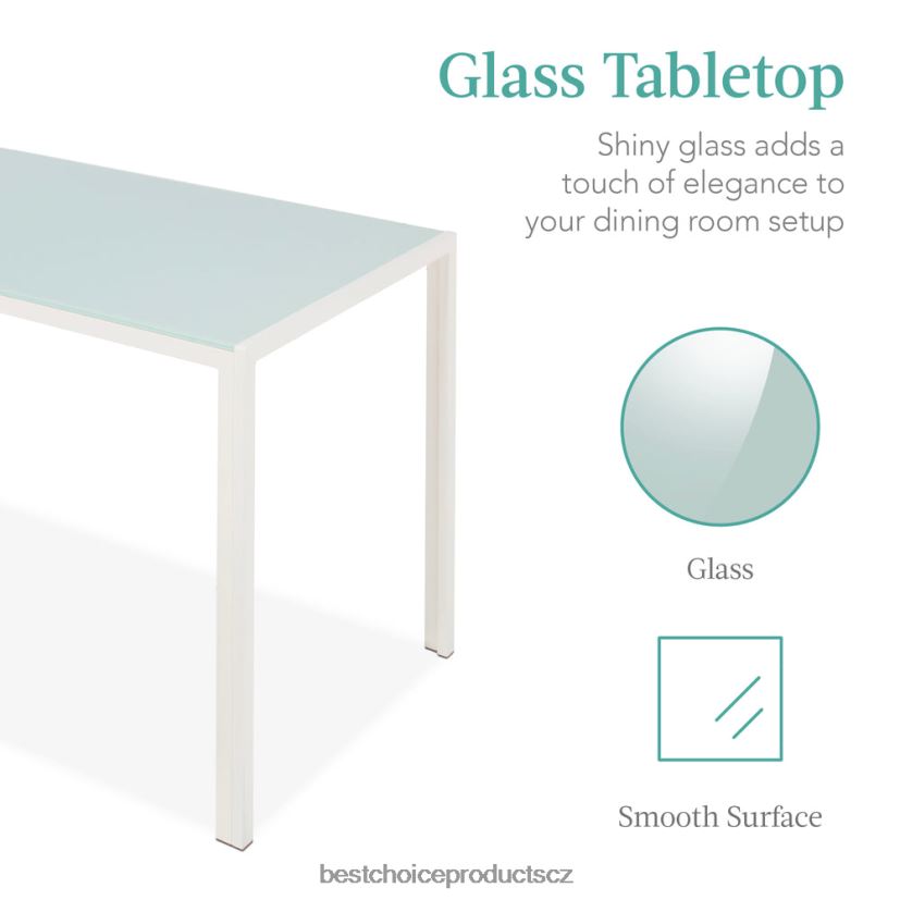 Best Choice Products 5dílná sada jídelního stolu se skleněnou deskou, kožené židle doplněk bílý FF2286665