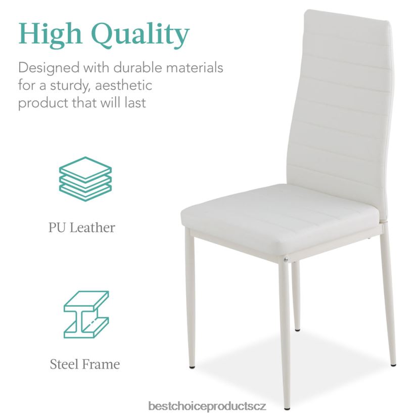 Best Choice Products 5dílná sada jídelního stolu se skleněnou deskou, kožené židle doplněk bílý FF2286665