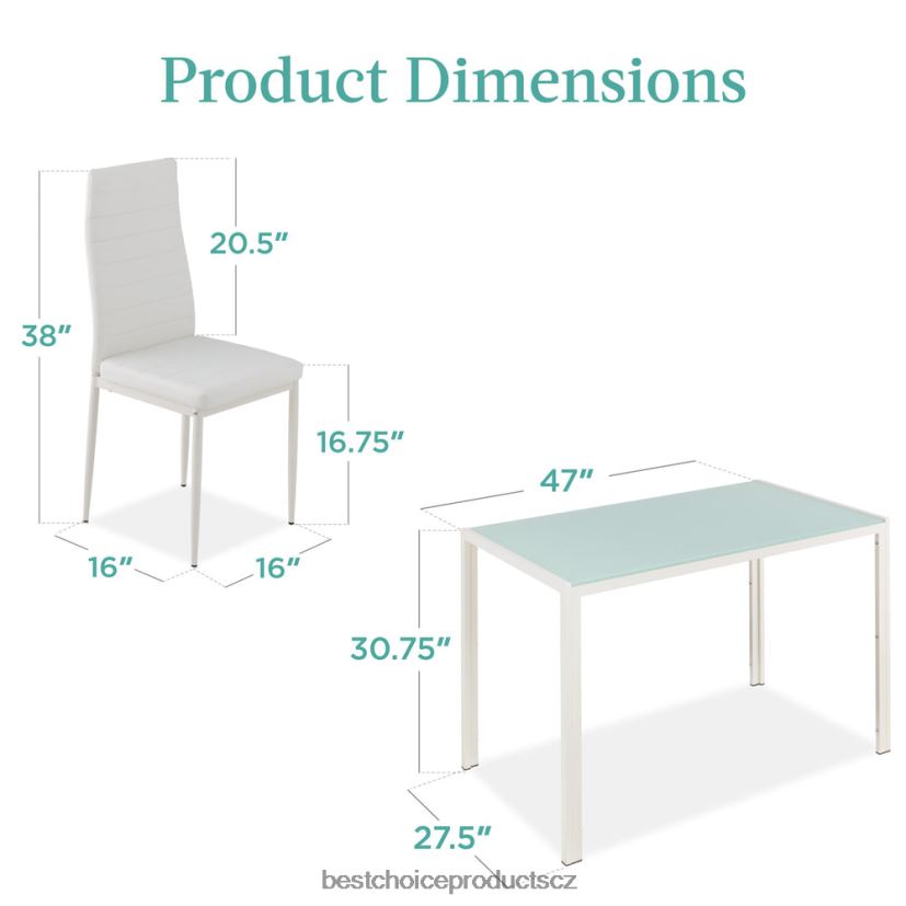 Best Choice Products 5dílná sada jídelního stolu se skleněnou deskou, kožené židle doplněk bílý FF2286665