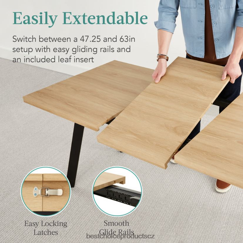 Best Choice Products moderní rozkládací jídelní stůl s nástavcem na křídlo, 2 zámky doplněk přírodní dub FF22861251