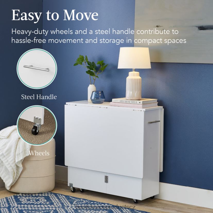 Best Choice Products víceúčelový skládací stůl s kolečky, 3 odkládací police, kóje, madlo doplněk bílý FF2286700