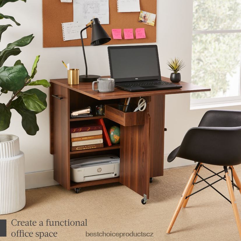 Best Choice Products víceúčelový skládací stůl s kolečky, 3 odkládací police, kóje, madlo doplněk hnědý FF2286699