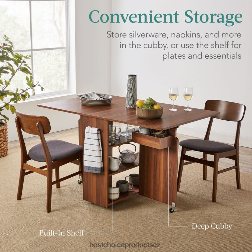 Best Choice Products víceúčelový skládací stůl s kolečky, 3 odkládací police, kóje, madlo doplněk hnědý FF2286699