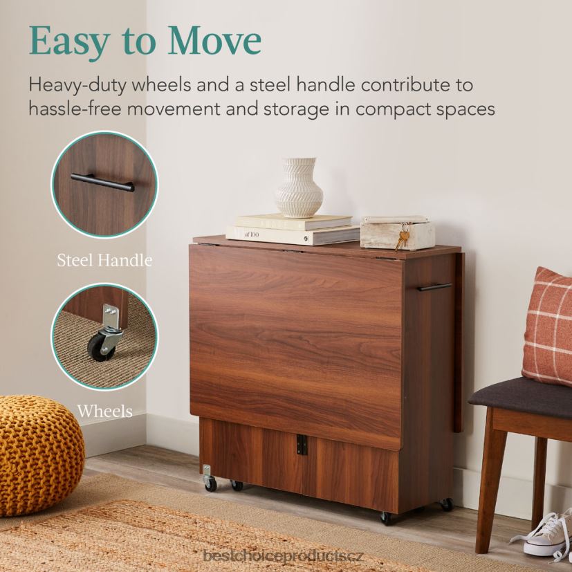 Best Choice Products víceúčelový skládací stůl s kolečky, 3 odkládací police, kóje, madlo doplněk hnědý FF2286699