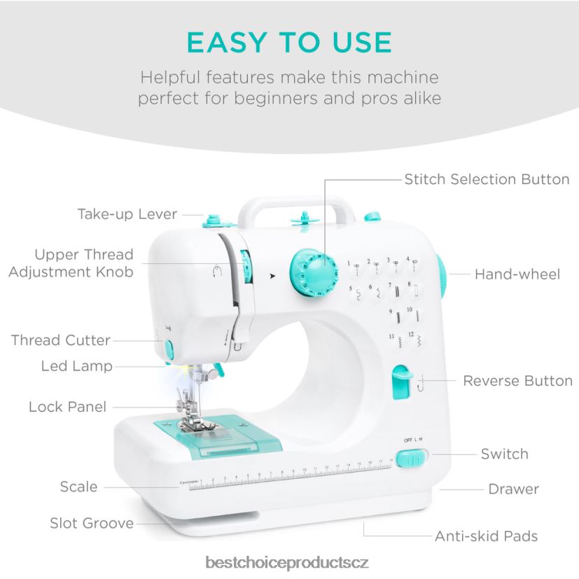 Best Choice Products 6V přenosný nožní šicí stroj s 12 vzory stehů doplněk modrozelená FF22861090