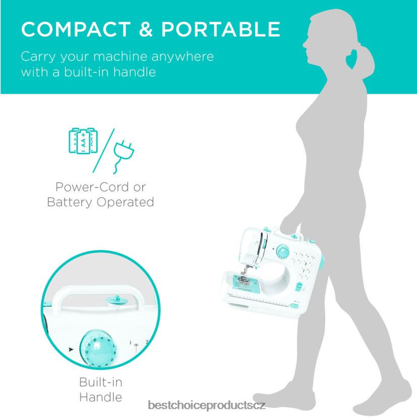 Best Choice Products 6V přenosný nožní šicí stroj s 12 vzory stehů doplněk modrozelená FF22861090