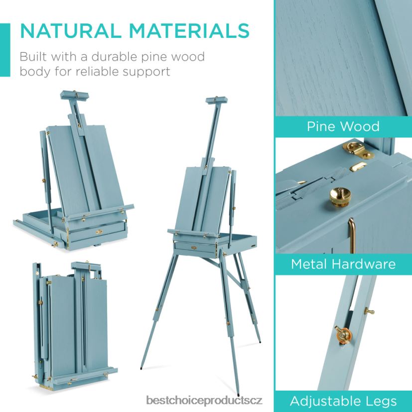 Best Choice Products Přenosný dřevěný francouzský stojan s 32dílnou sadou pro začátečníky doplněk modrý FF22861035