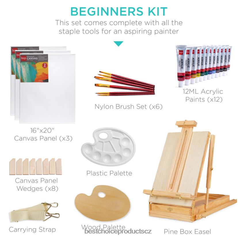 Best Choice Products Přenosný dřevěný francouzský stojan s 32dílnou sadou pro začátečníky doplněk přírodní FF22861033