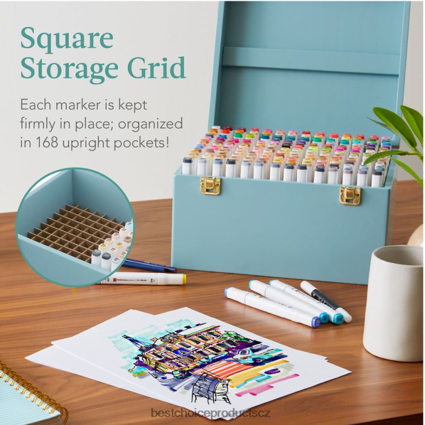 Best Choice Products Sada značkovacích per na alkoholové bázi se štětcem a hrotem sekáče, přepravní pouzdro doplněk modrý FF22861048