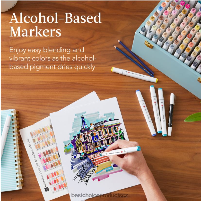 Best Choice Products Sada značkovacích per na alkoholové bázi se štětcem a hrotem sekáče, přepravní pouzdro doplněk modrý FF22861048