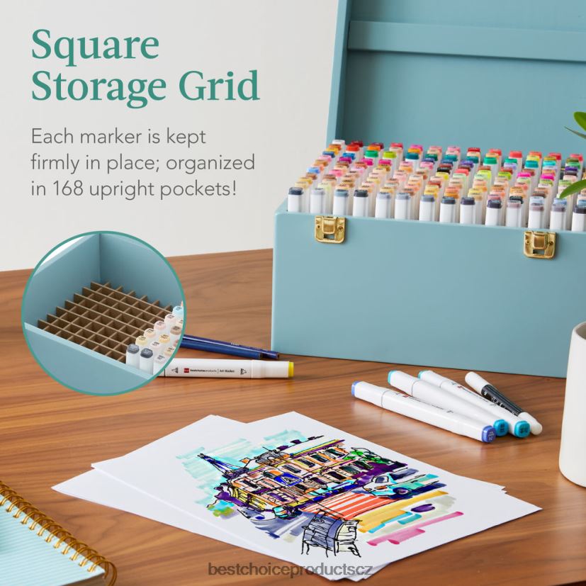 Best Choice Products Sada značkovacích per na alkoholové bázi se štětcem a hrotem sekáče, přepravní pouzdro doplněk modrý FF22861065