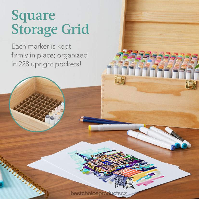 Best Choice Products Sada značkovacích per na alkoholové bázi se štětcem a hrotem sekáče, přepravní pouzdro doplněk přírodní FF22861063