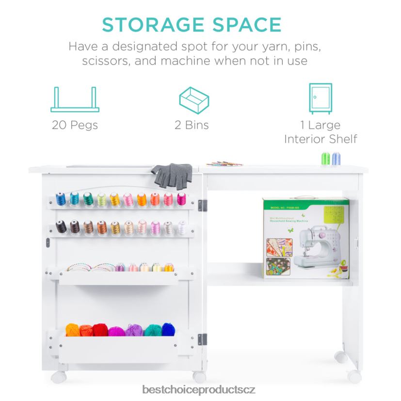 Best Choice Products skládací šicí stůl víceúčelová řemeslná stanice a odkládací stolek s kolečky doplněk bílý FF22861078