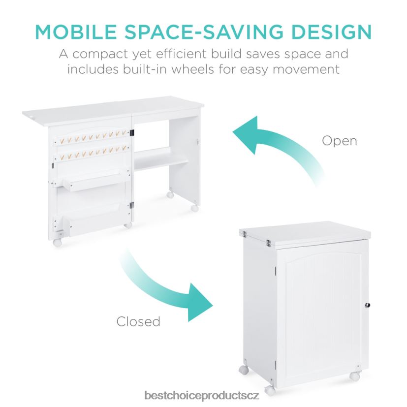 Best Choice Products skládací šicí stůl víceúčelová řemeslná stanice a odkládací stolek s kolečky doplněk bílý FF22861078