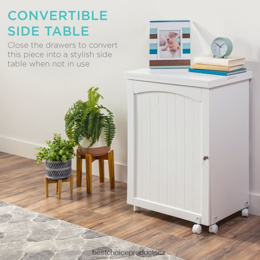 Best Choice Products skládací šicí stůl víceúčelová řemeslná stanice a odkládací stolek s kolečky doplněk bílý FF22861078