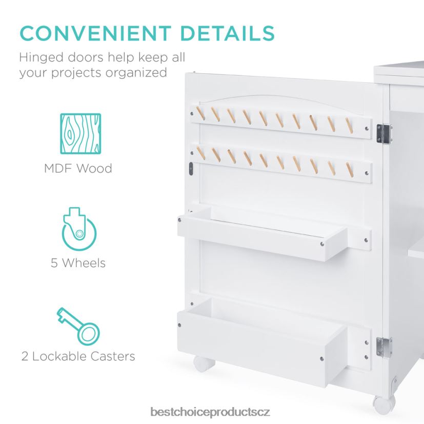 Best Choice Products skládací šicí stůl víceúčelová řemeslná stanice a odkládací stolek s kolečky doplněk bílý FF22861078