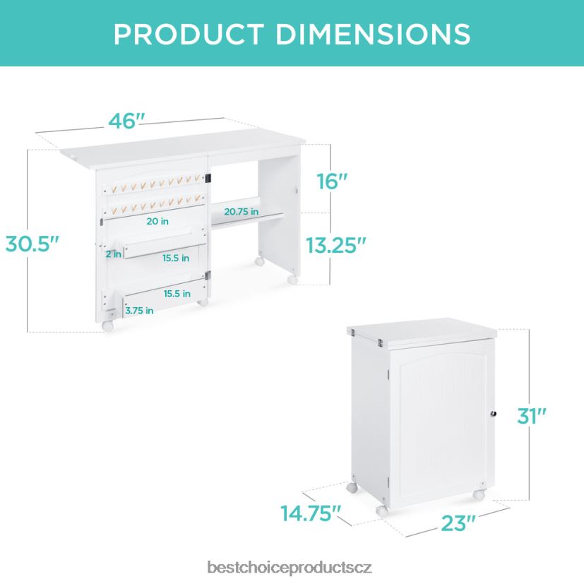 Best Choice Products skládací šicí stůl víceúčelová řemeslná stanice a odkládací stolek s kolečky doplněk bílý FF22861078