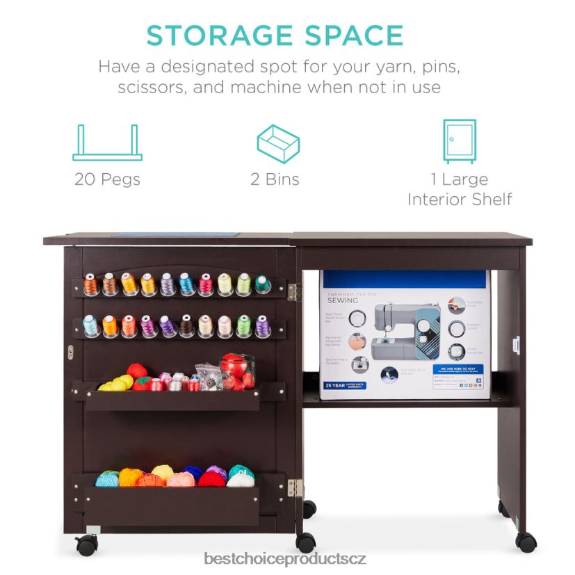 Best Choice Products skládací šicí stůl víceúčelová řemeslná stanice a odkládací stolek s kolečky doplněk espresso FF22861079