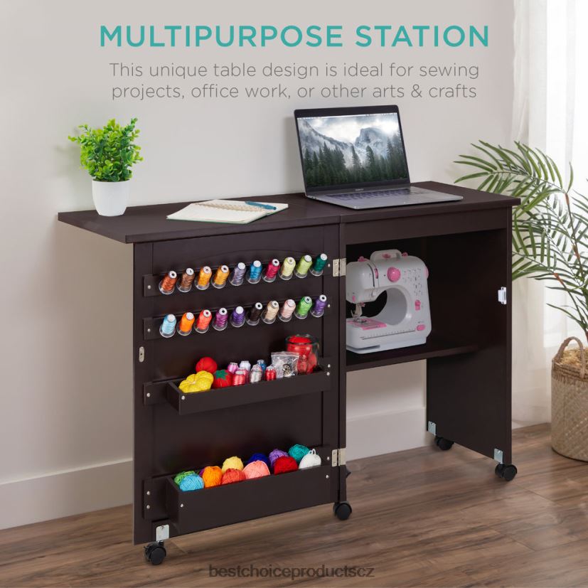 Best Choice Products skládací šicí stůl víceúčelová řemeslná stanice a odkládací stolek s kolečky doplněk espresso FF22861079