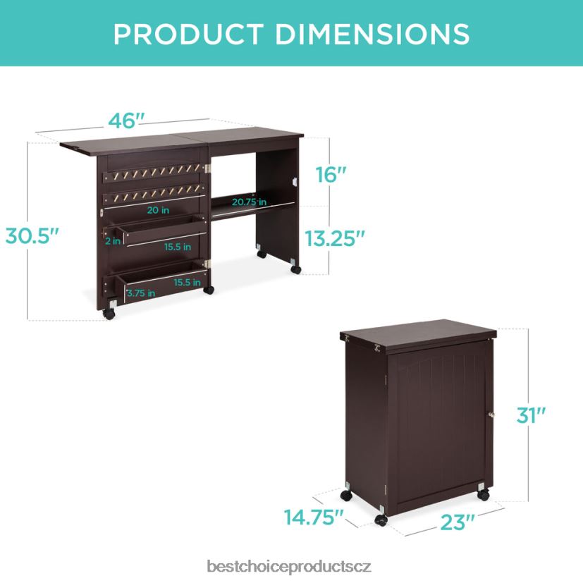 Best Choice Products skládací šicí stůl víceúčelová řemeslná stanice a odkládací stolek s kolečky doplněk espresso FF22861079