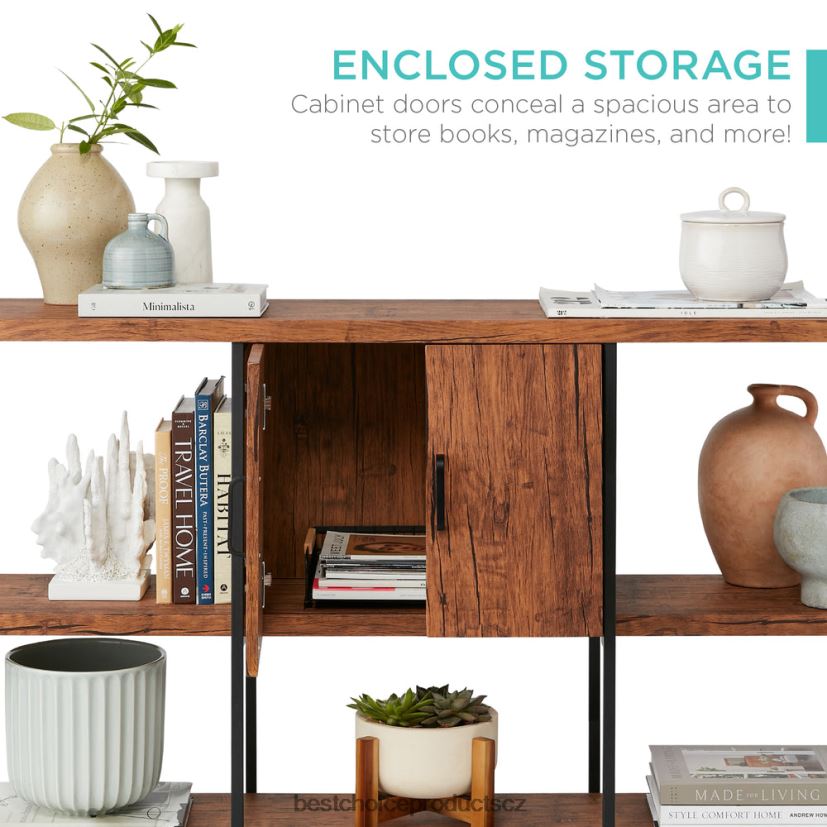 Best Choice Products 3patrový policový konzolový stolek se skříňkou, nožky nepoškrábající doplněk hnědý FF2286701