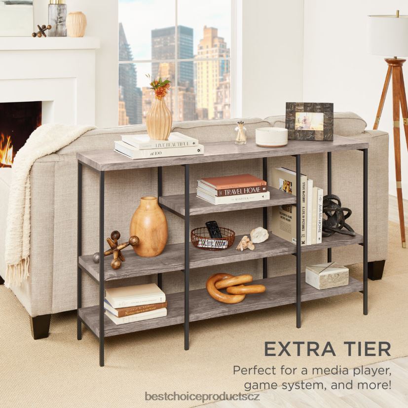 Best Choice Products 4patrový průmyslový konzolový stůl s vysokou policí doplněk šedá FF2286723