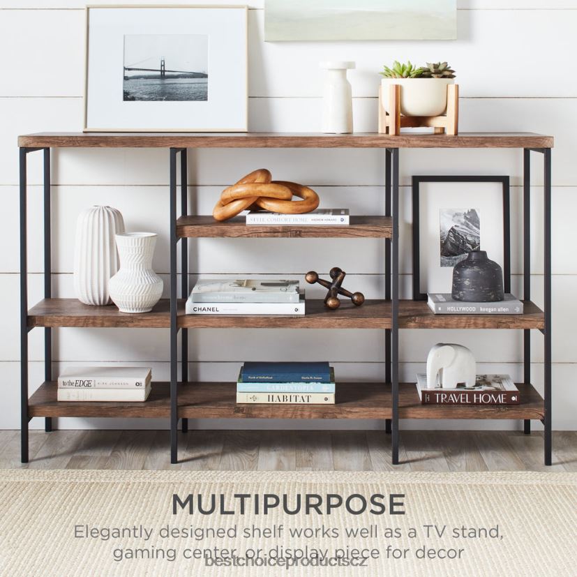 Best Choice Products 4patrový průmyslový konzolový stůl s vysokou policí doplněk tmavý ořech FF2286725