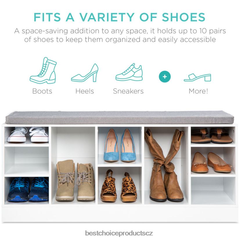 Best Choice Products stojan na boty lavice s polstrovaným sedákem, 10 kójí doplněk bílý FF22861186