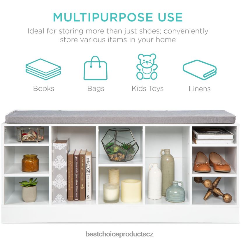 Best Choice Products stojan na boty lavice s polstrovaným sedákem, 10 kójí doplněk bílý FF22861186