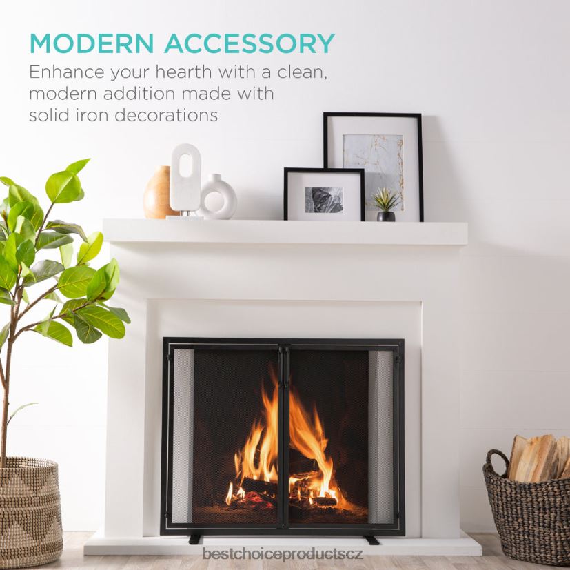 Best Choice Products 2-dveřová kovaná krbová zástěna s magnetickými dvířky doplněk Černá FF2286354