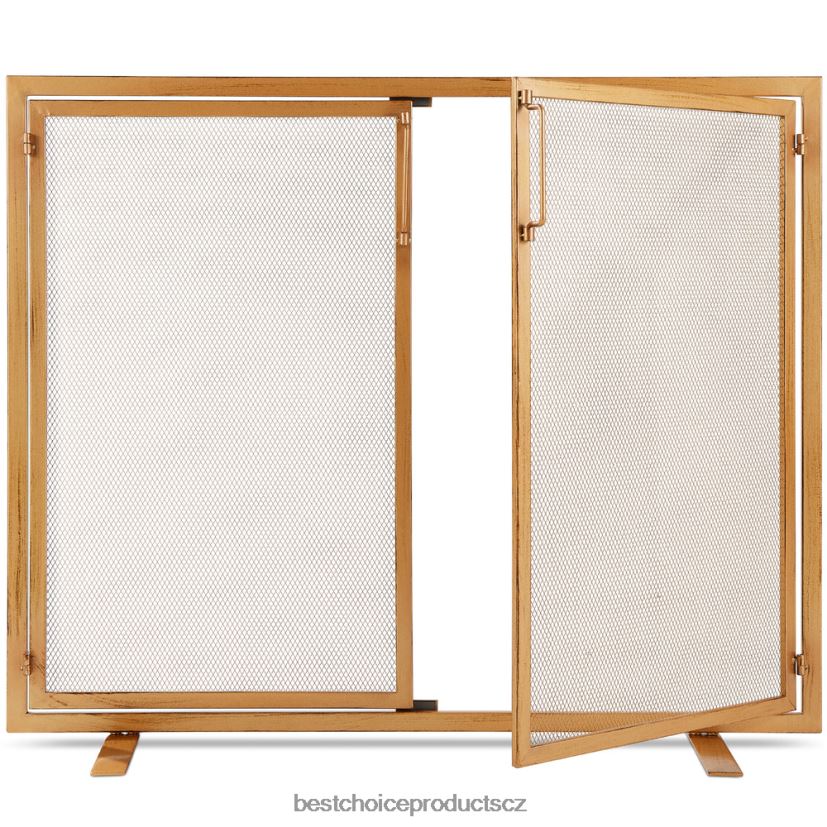 Best Choice Products 2-dveřová kovaná krbová zástěna s magnetickými dvířky doplněk zlato FF2286353