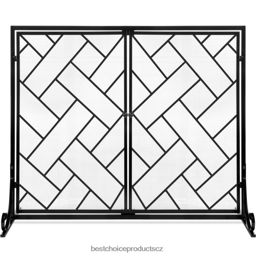 Best Choice Products 2-panelová kovaná geometrická krbová zástěna s magnetickými dvířky doplněk Černá FF2286713