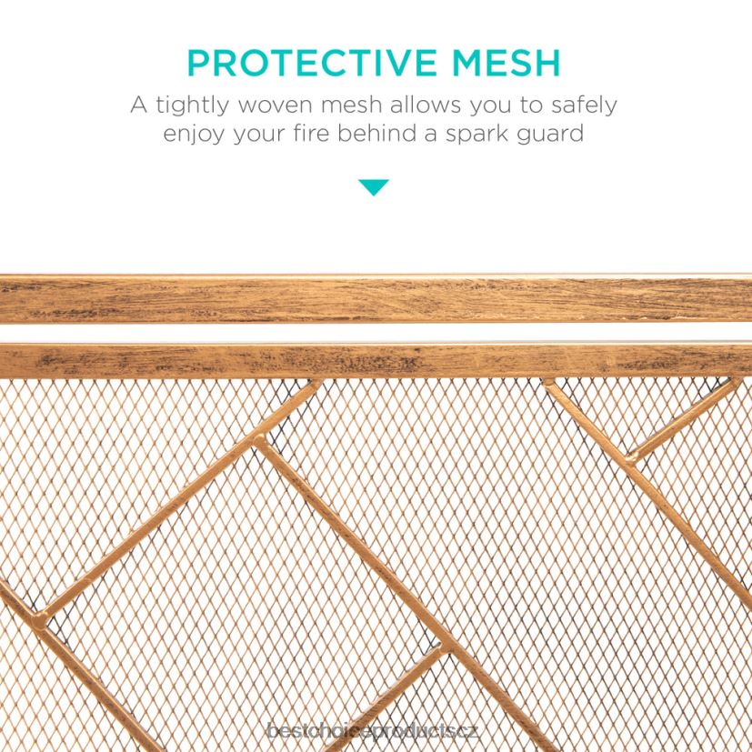 Best Choice Products 2-panelová kovaná geometrická krbová zástěna s magnetickými dvířky doplněk zlato FF2286714