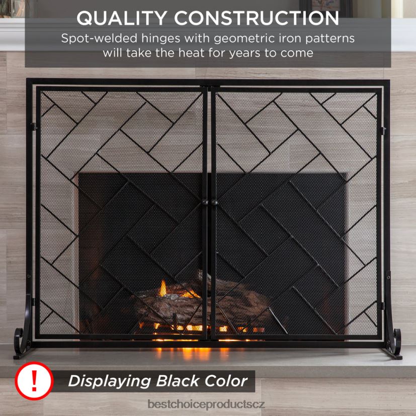 Best Choice Products 2-panelová kovaná geometrická krbová zástěna s magnetickými dvířky doplněk zlato FF2286714