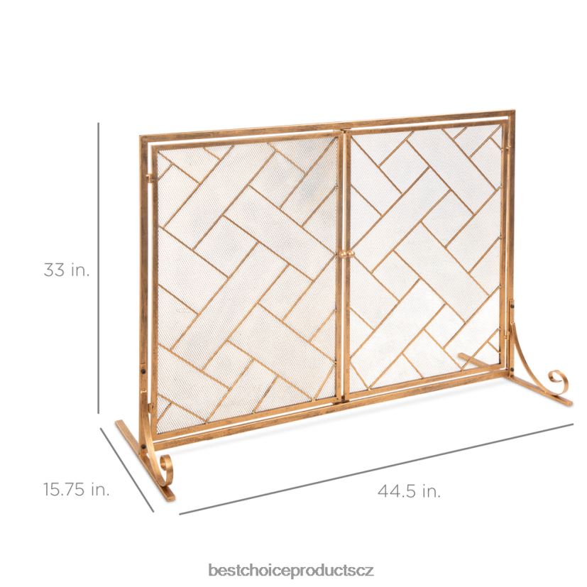Best Choice Products 2-panelová kovaná geometrická krbová zástěna s magnetickými dvířky doplněk zlato FF2286714