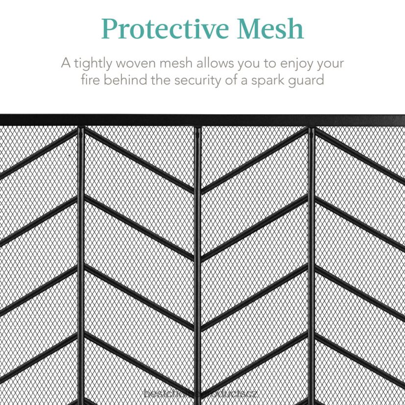 Best Choice Products 3-panelový železný chevron krbová zástěna s madly doplněk Černá FF22861261