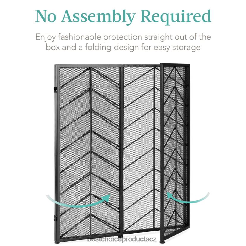 Best Choice Products 3-panelový železný chevron krbová zástěna s madly doplněk Černá FF22861261
