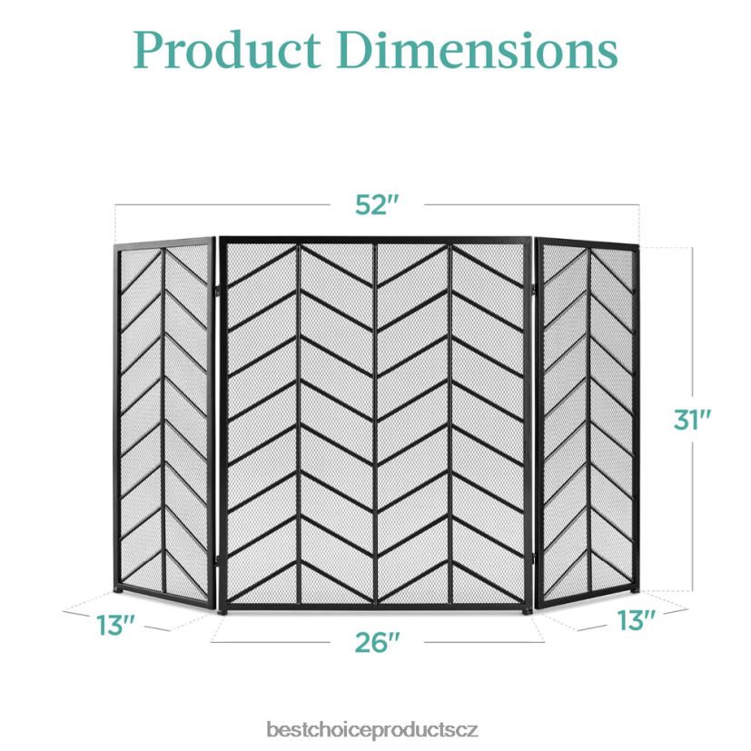 Best Choice Products 3-panelový železný chevron krbová zástěna s madly doplněk Černá FF22861261