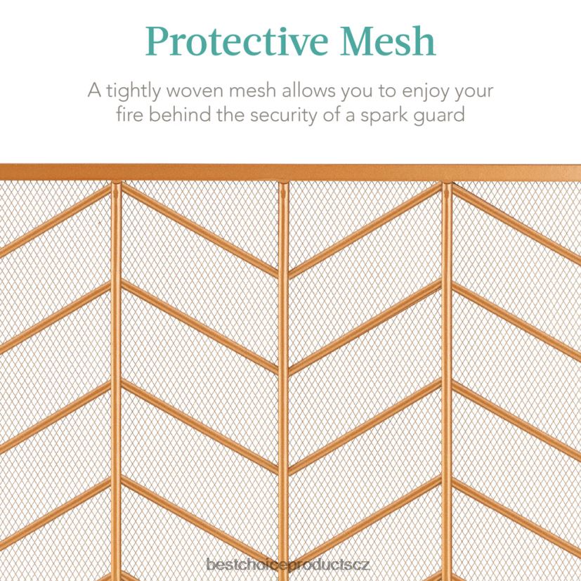 Best Choice Products 3-panelový železný chevron krbová zástěna s madly doplněk zlato FF22861260